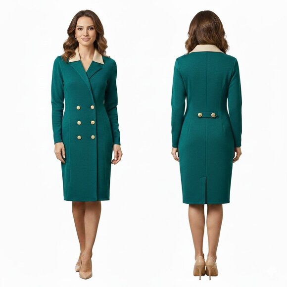 St. John Dresses & Skirts - St. John Teal Santana Knit Body Con Dress Double Breasted Ornate Buttons, Sz 4